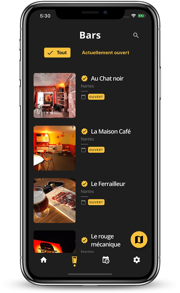 Tous les bars sous forme de liste