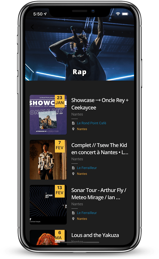 image application événements